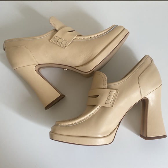 Sam Edelman Women's Jeanette Block Heel Leather Loafer Pumps Size 9 Cream Color - Picture 10 of 14